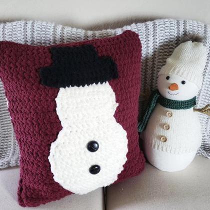 Snowman Throw Pillow Crochet Pattern - Digital..